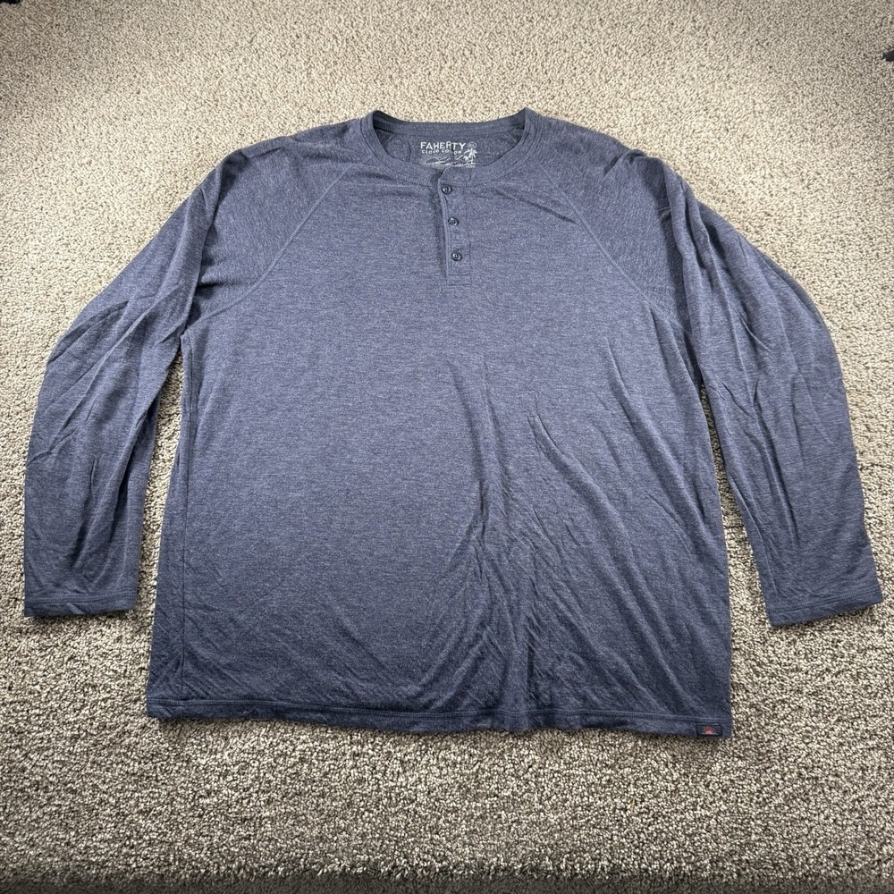 Faherty Shirt Mens XL Blue Henley Pullover 3-Button Cloud Cotton Long Sleeve